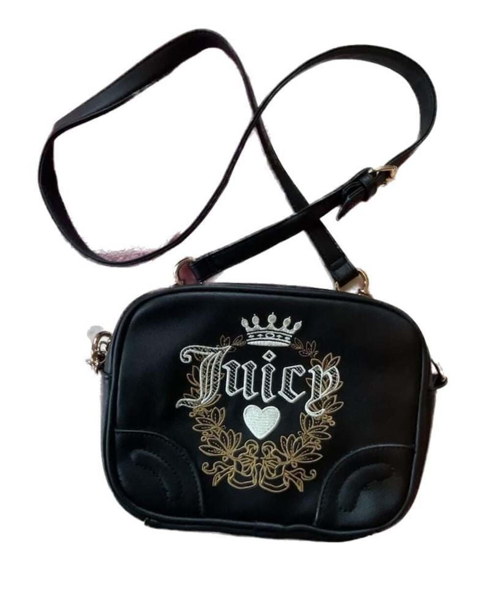 Juicy Couture 2000s Y2K Aesthetic Heritage Crossbody Black Embroidered Logo